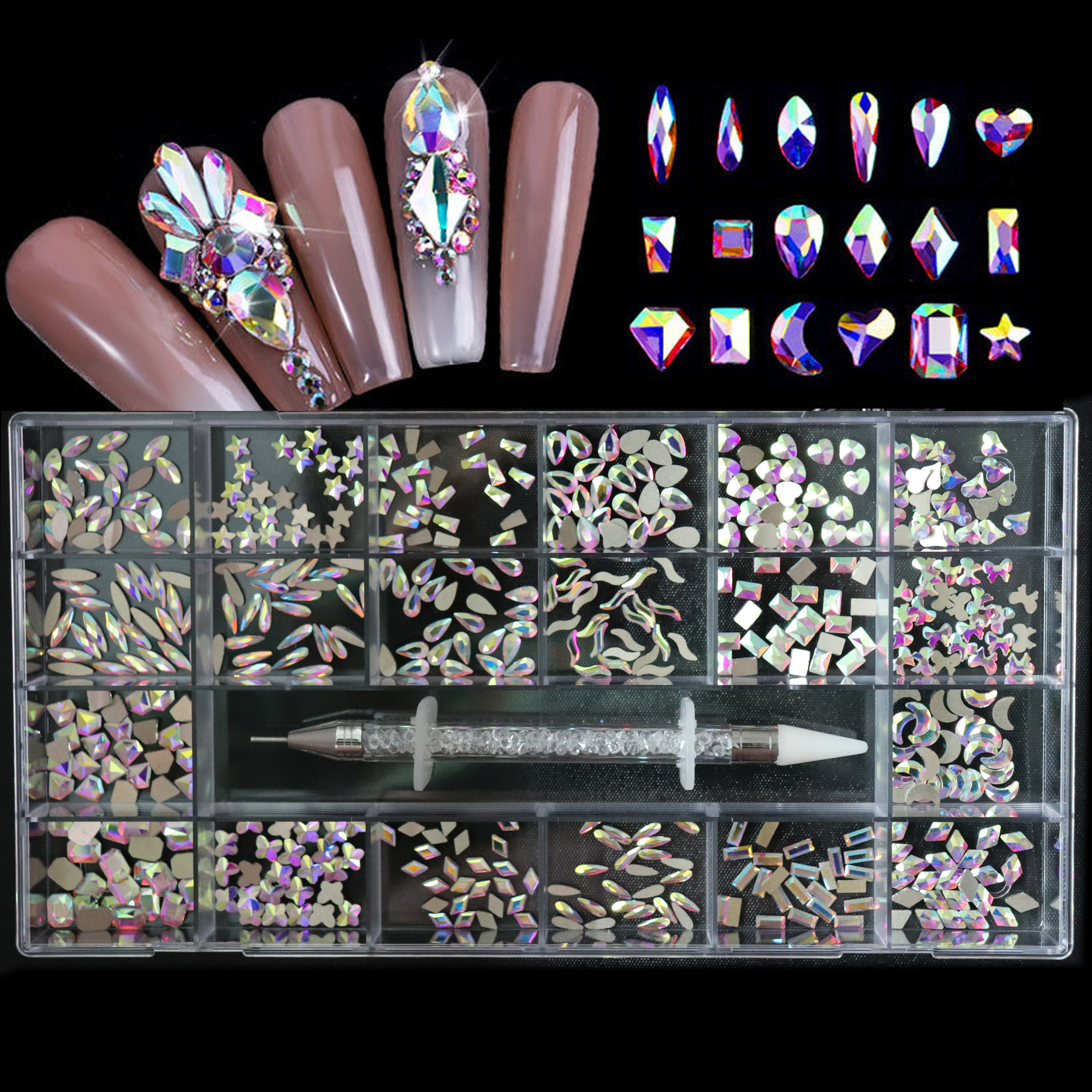 Multi-shaped Glass Gemstones For Nails And 8 Sizes Round Crystal  Rhinestones Kit,iridescent Ab Nail Art Charm Bead Manicure Decoration With  Pickup Pencil And Tweezer - Temu Germany