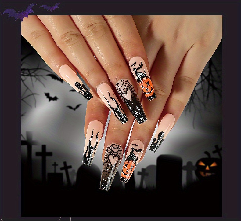 White French Tip Fake Nails, Halloween Glitter Press On Nails With Cute  Heart Spider Web Design, Glossy Glue On Nails Full Cover Long Coffin False Nails  For Women Girls - Temu