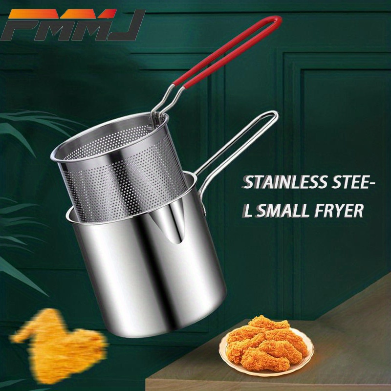 Kichvoe 5Inch Stainless Steel Fry Pot with Lid and Strainer Basket Stove  Top Deep Fryer Japanese Tempura Deep Fryer Basket for French Fries Chicken