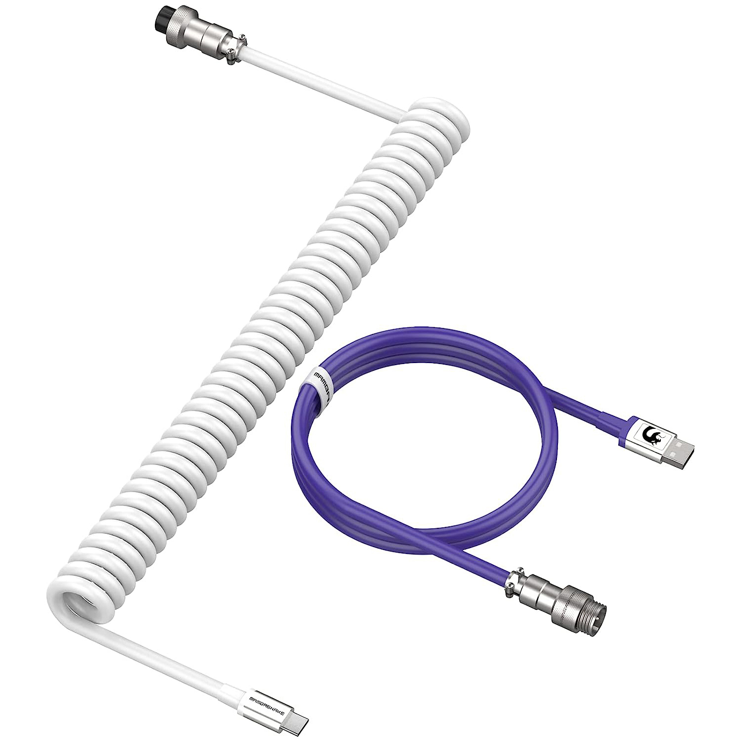 Custom Coiled Keyboard Cable, 2.0M(0.66ft) USB-C to USB-A TPU Mechanical Keyboard Cable, Detachable Metal * Double-Sleeved Wire for Gaming Keyboard(White)