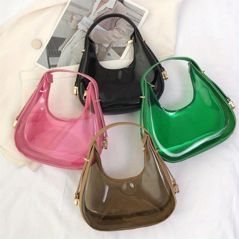 Clear Handbag With Inner Pouch, Trendy Chain Crossbody Bag, Women's Pvc  Jelly Flap Purse - Temu