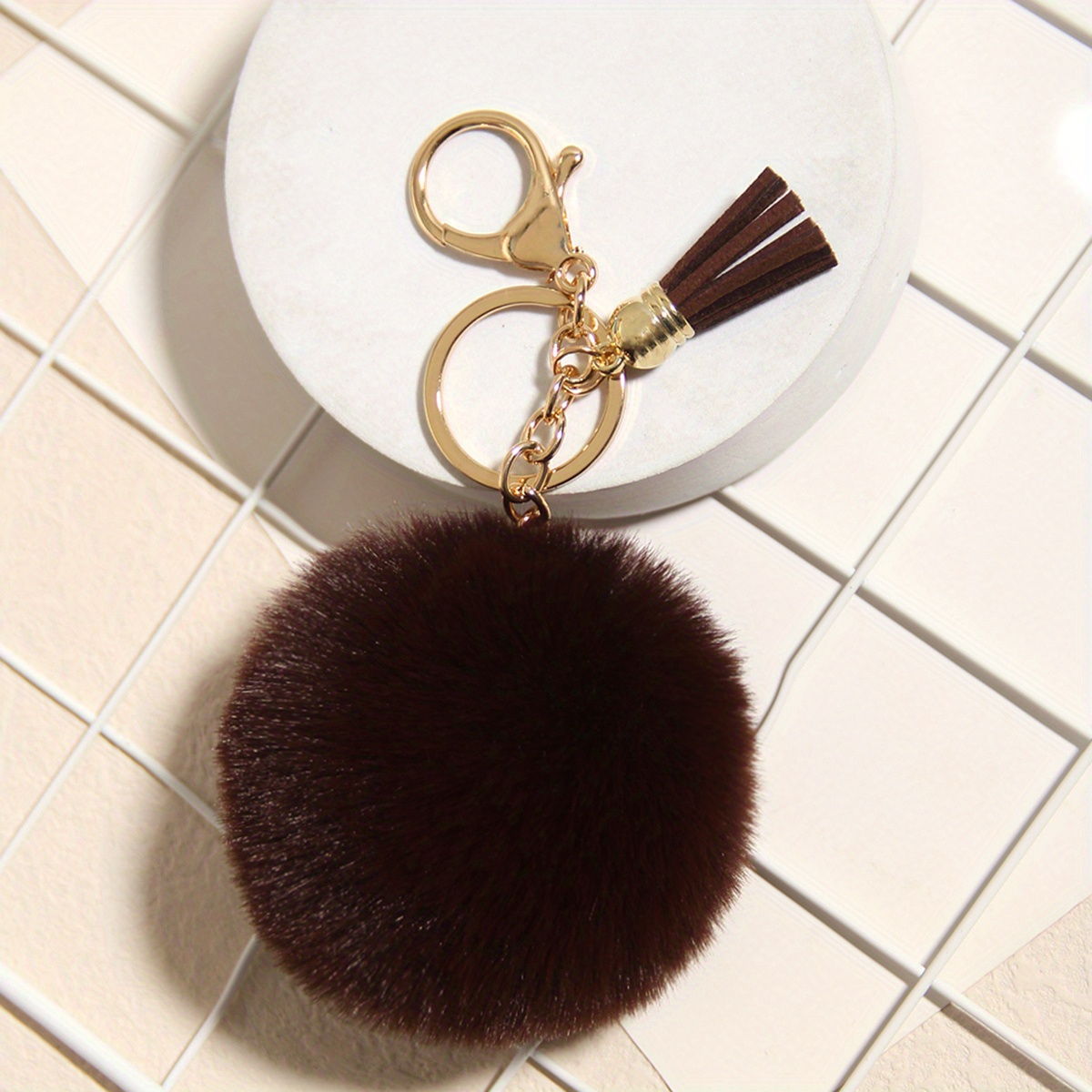 Fluffy Pom Pom Keychains Faux Rabbit Fur Pompom Silver Keyring Accessories