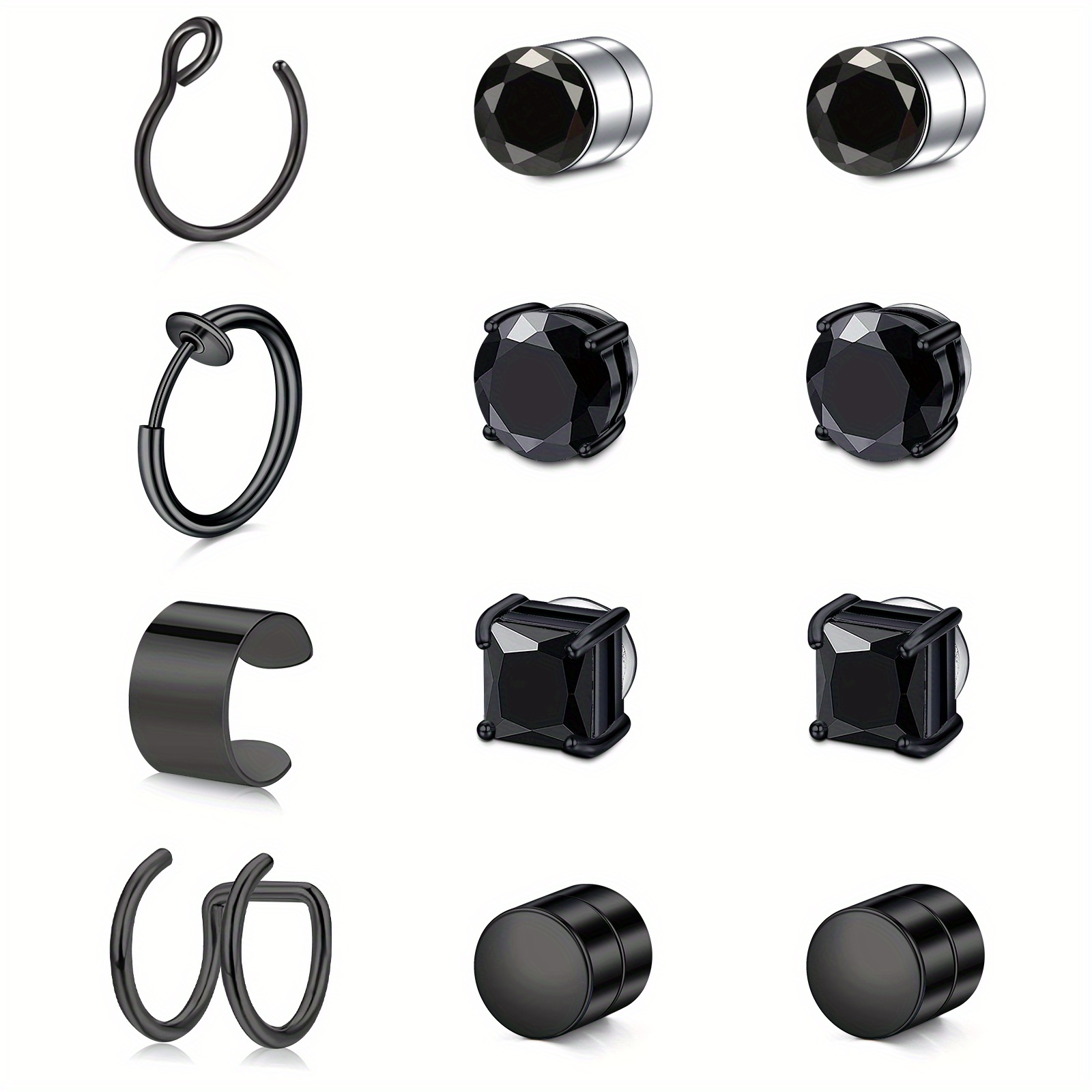 Black Magnetic Stud Earrings Stainless Steel Clip - Temu