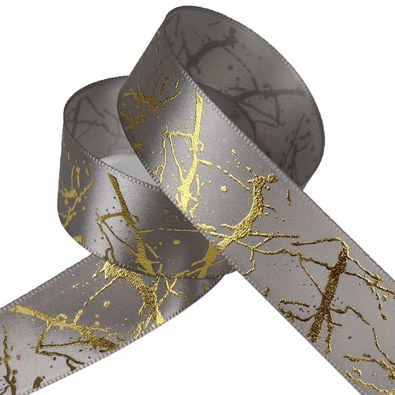 5 Yards Gift Ribbon Satin Marble Crack Pattern Golden Foil - Temu