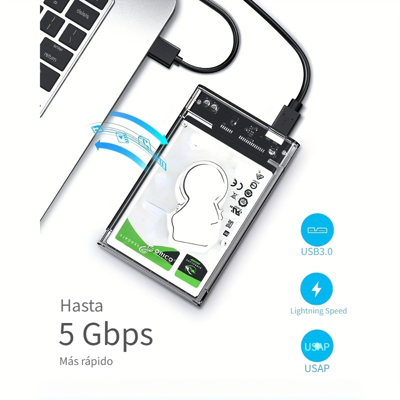 ORICO Caja de disco duro externo de 2.5 pulgadas USB 3.0 a SATA III Caja de  disco duro transparente sin herramientas para 2.5 pulgadas 0.276 in 0.374