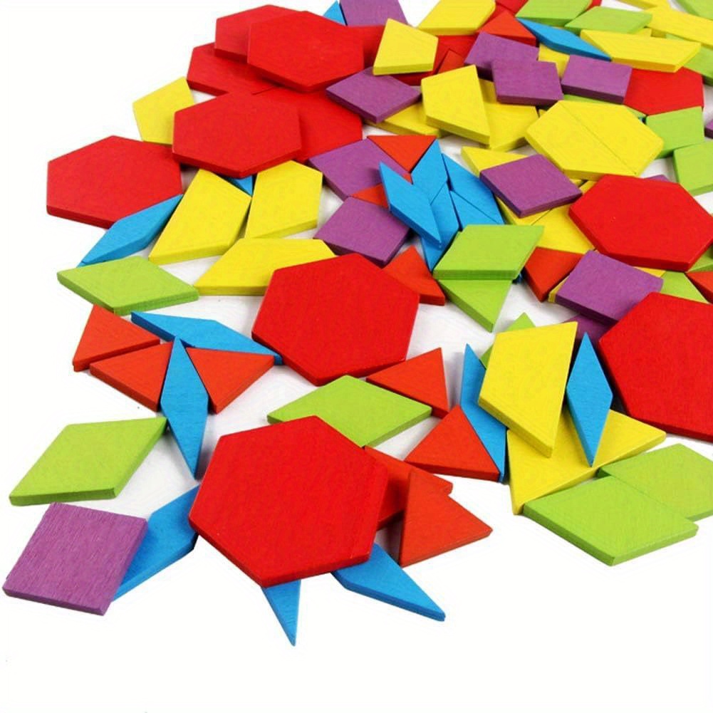 155 Pezzi Di Blocchi Modello In Legno Set Puzzle Di Forma Geometrica Per Bambini Educativi Montessori Tangram Giocattoli Per Bambini Con 24 Pezzi Di Carte Giocattoli In Legno, Regalo Di Natale E Halloween, Regalo Di Ringraziamento dettagli 1