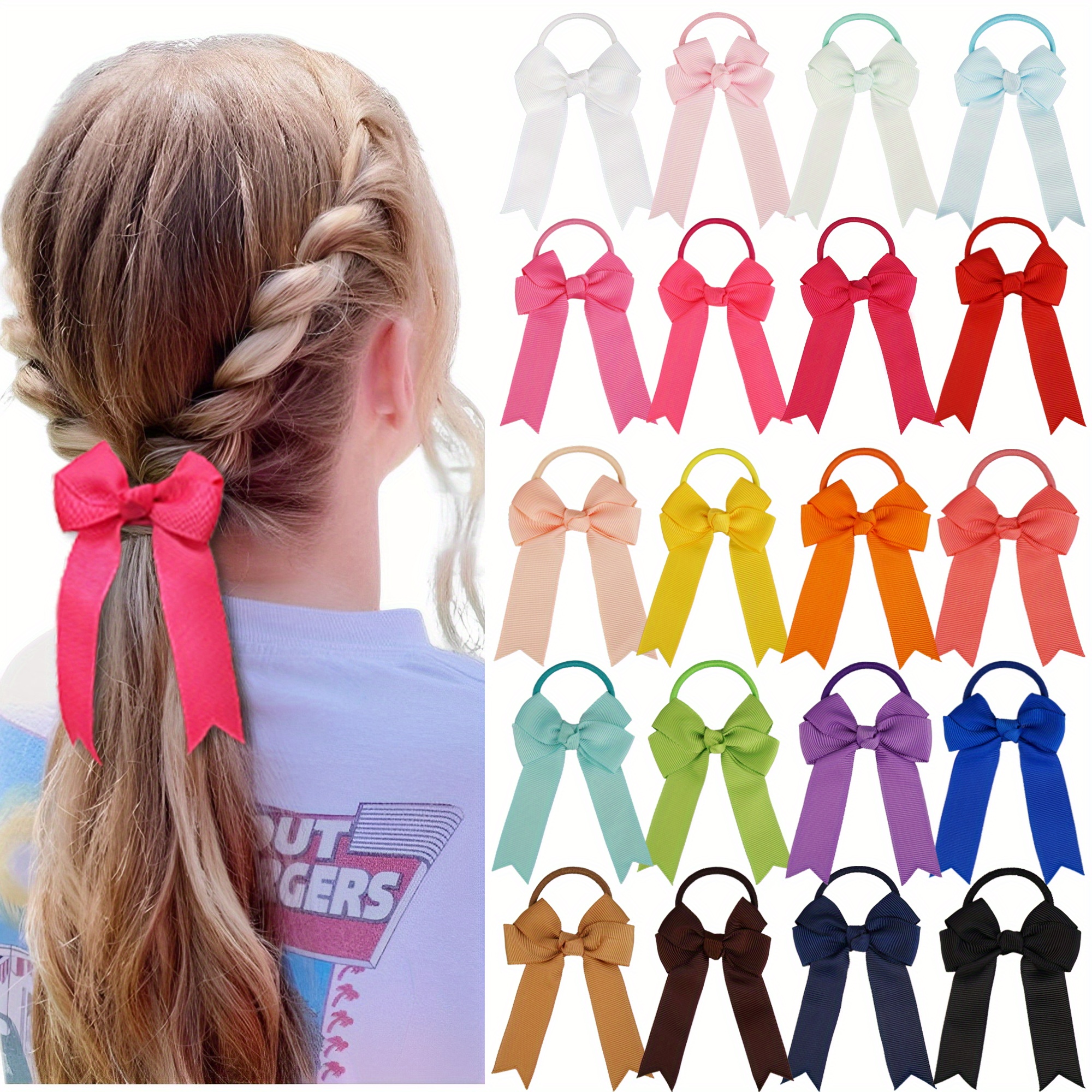 2 Pcs Cheerleading Hair Tie with Curly Ribbons, Rainbow Wig Shape Hair Bows, Hair Ties Hair Bands Ponytail Holders for Women,Temu
