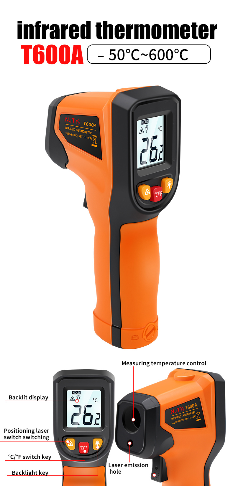 NJTY Infrared Thermometer Non- Digital Temperature -50°C~600°C