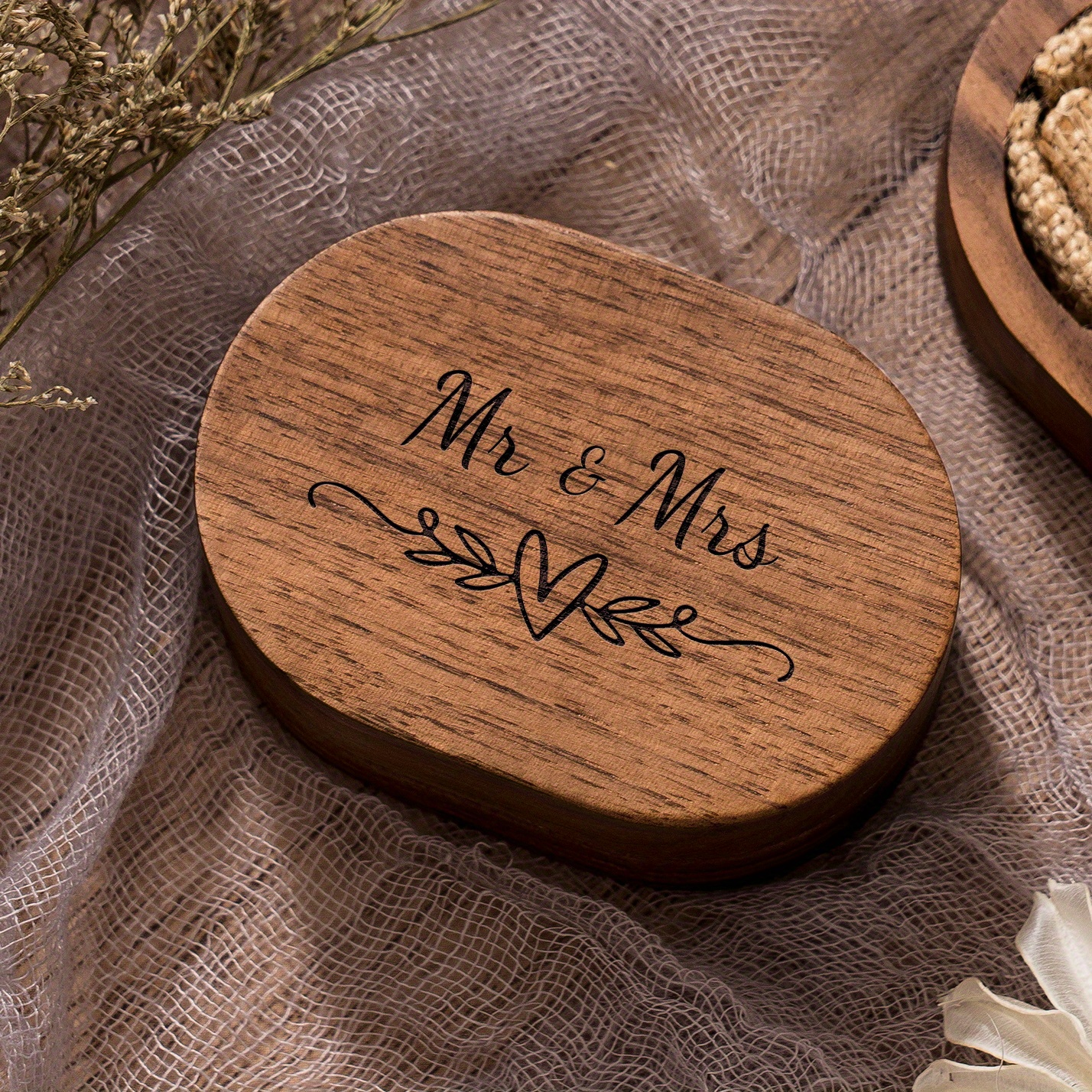 Engraved Square Wedding Ring Box For Mr. And Mrs. Ring, Perfect For Engagement And Proposal Rings