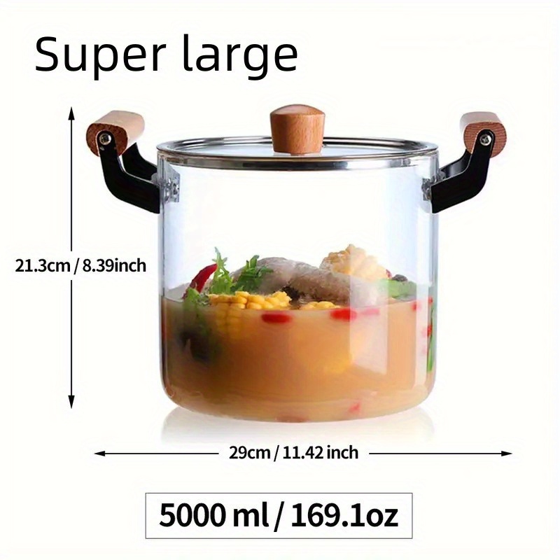 Premium Borosilicate Glass Stockpot With Wooden Handles - Perfect Kitchen Utensil For Cooking And Baking!