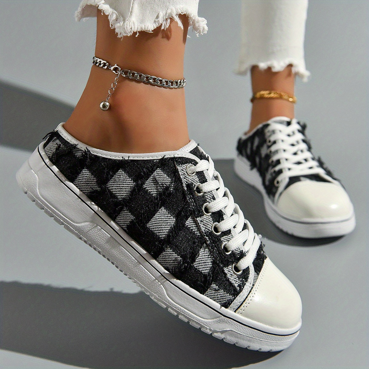 Women's Colorful Checkered Canvas Shoes, Trendy Low Top Slip On Skate Shoes,  Casual Flat Walking Shoes - Temu Germany