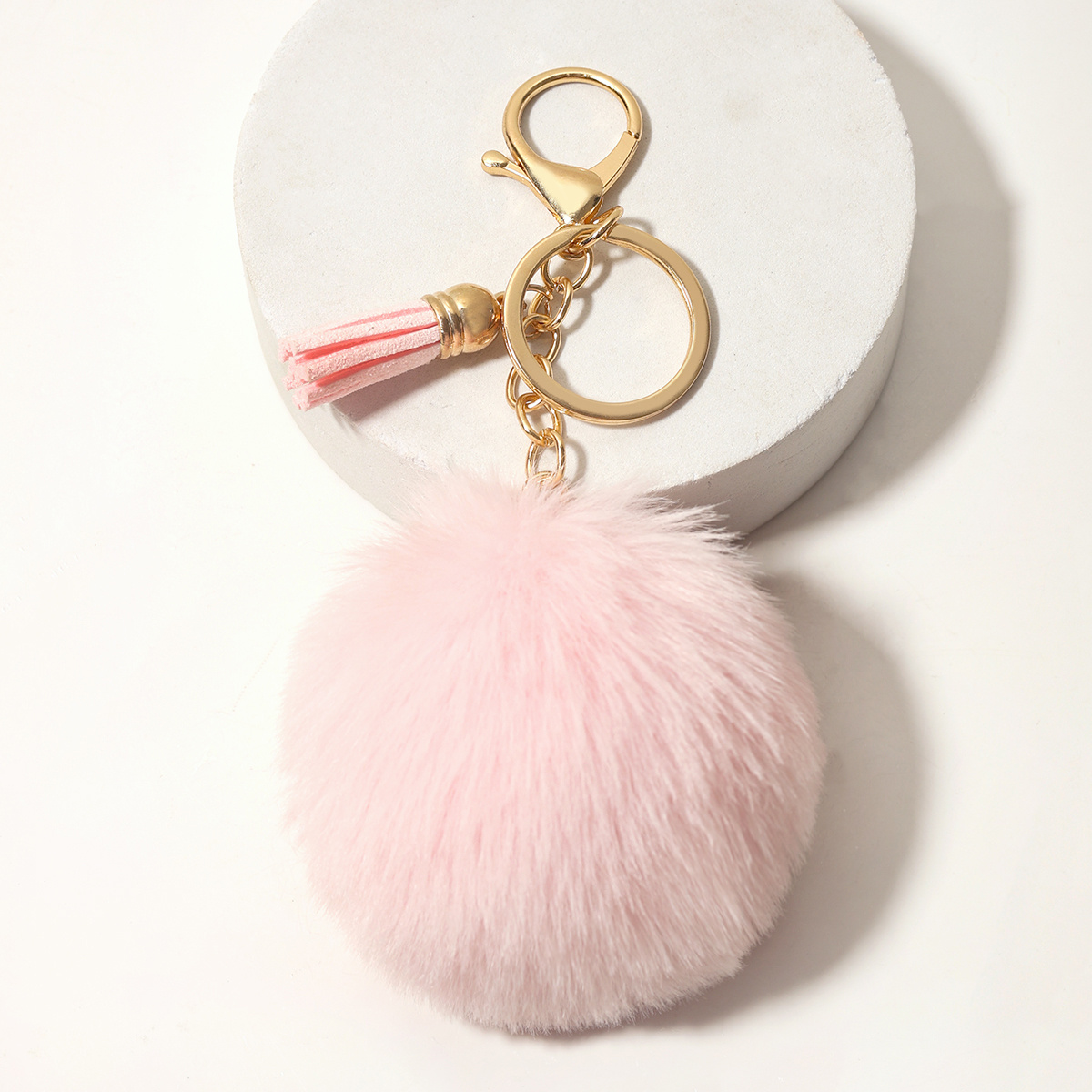 Fluffy Pom Pom Keychains Faux Rabbit Fur Pompom Silver Keyring Accessories