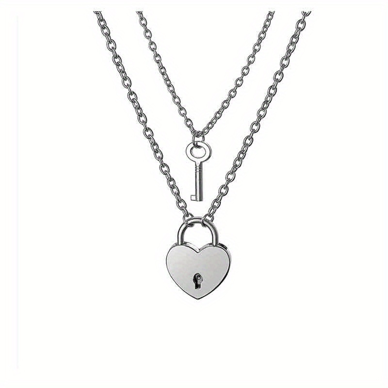 Fashion Trendy Love Key Lock Stainless Steel Pendant Necklace Can