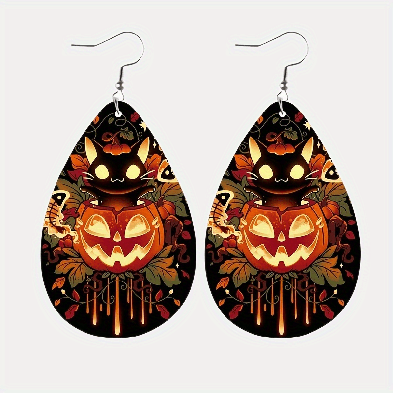 1 Par De Exquisitos Pendientes De Cuero PU, Joyería Para Niña, Regalo De  Vacaciones De Halloween - Temu Mexico