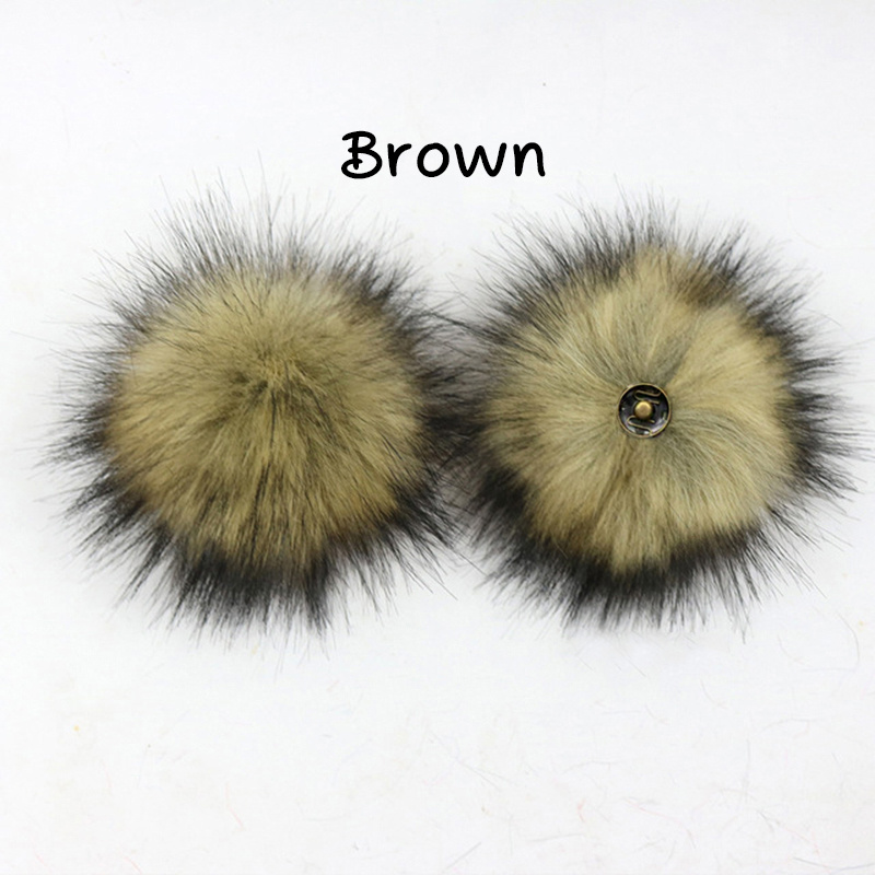 Fluffy Faux Raccoon Fur Pompoms with Press Button for Knitting Hat Garment Accessories 6 Inches Pack of 12 (Light Gray)