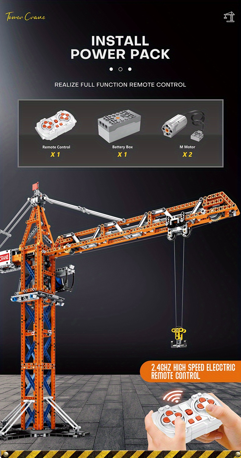 Technology Tower Crane Building Set, 2.4G/APP RC Tower Crane with Motor,  Truck Vehicle Building Block Compatible with Major Brands - 1288 Pieces