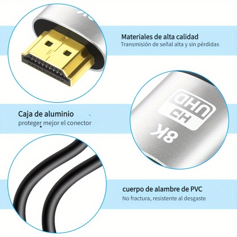 I Zclive Conector Alta Velocidad 8k Cable 2.1, Conector 8k@60hz 4k@120hz  Cable, Conector Macho Conector 4k@60hz Hdr, 3d, 2160p, 1080p, Arc, Hdr,  Conector Cables Monitores, Hdcp 2.2, Tv, Xbox, Ps3/ps4, Switch, Conector