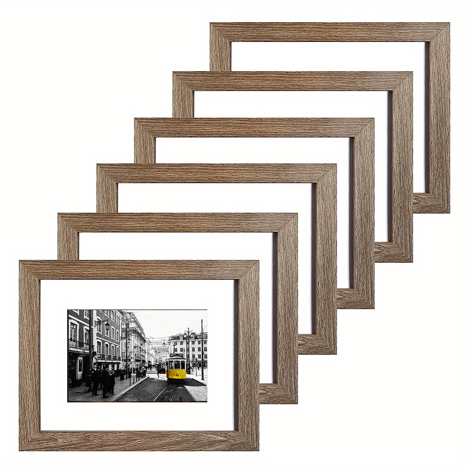 Set of 4 Rustic Wood 8x10 Photo Picture Frame Glass Mat 5x7 Frames Wall  Tabletop