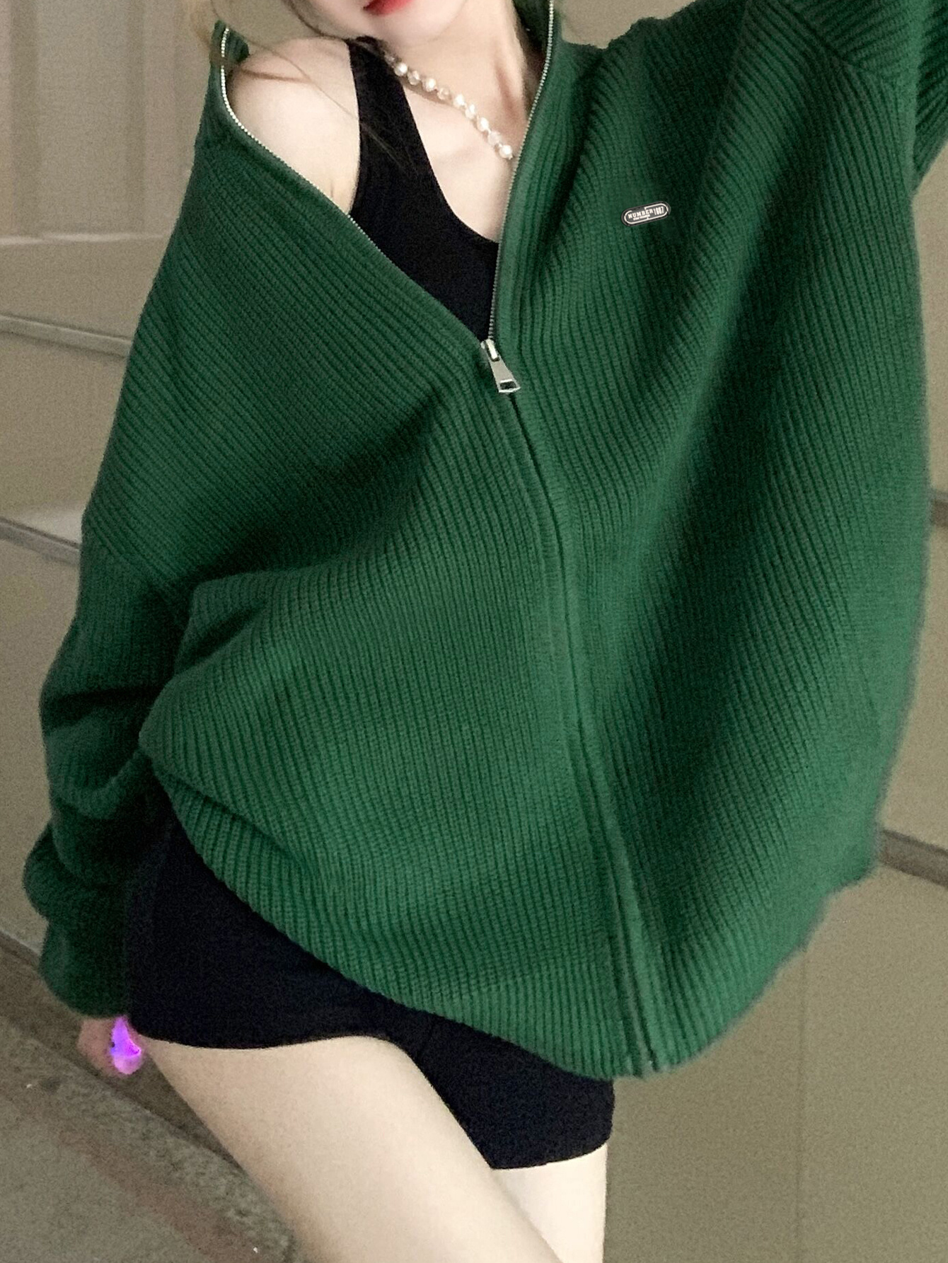 Vintage Green Slinky Long Slouchy Stretch Knit Cardigan Sweater
