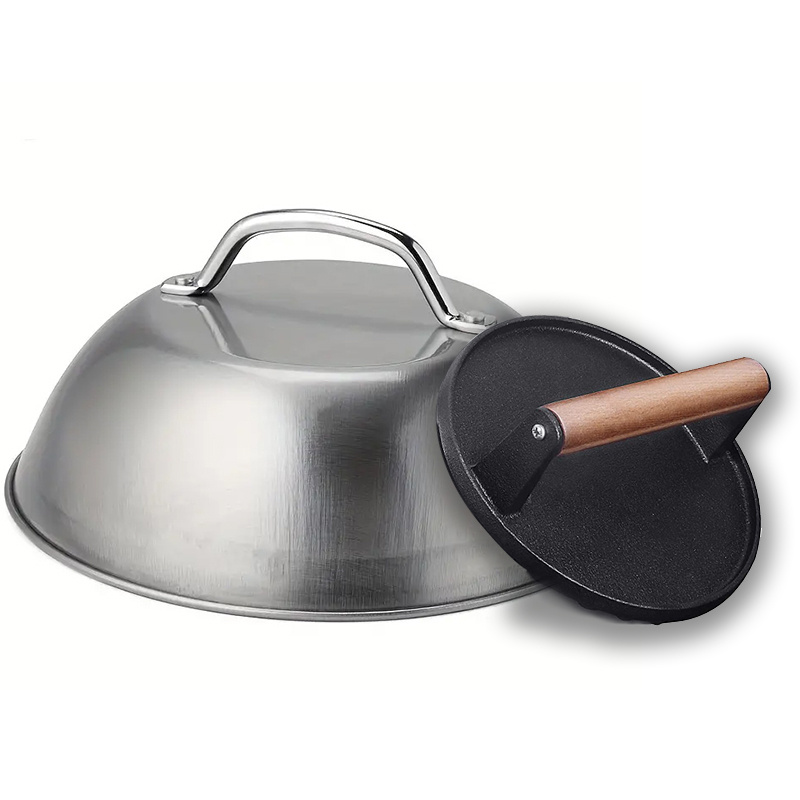 1pc Cast Iron Griddle Press With 12 Inch Melting Dome For Meat Plate