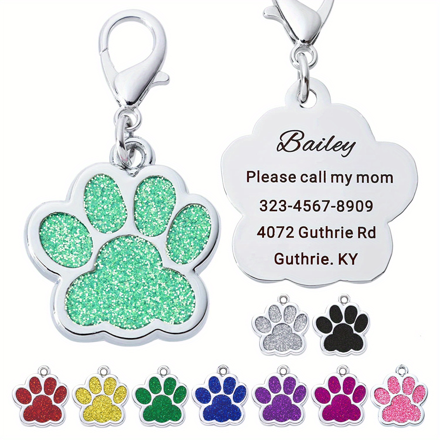 Personalized Glitter Footprint Engraving Dog Tag Custom - Temu United ...