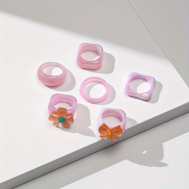 Girl's Butterfly Flower Resin Rings Plastic Rings Acrylic - Temu