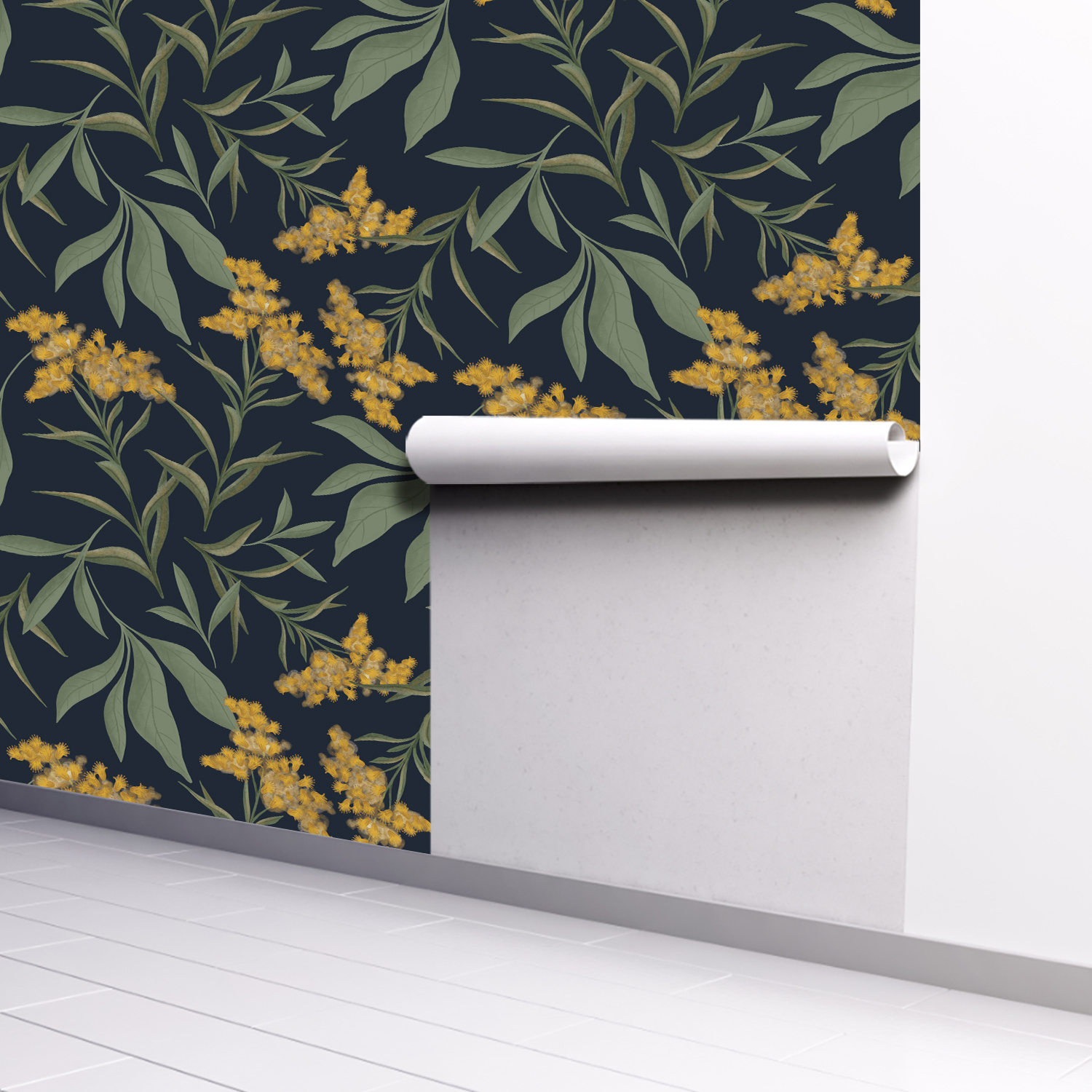 Green Leaves Yellow Flowers Plant Wallpaper Hand painted Temu