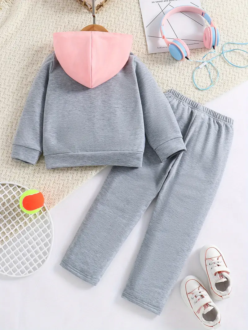 2pcs girls zipper hoodie outfit color clash jacket pants set sporty style toddler kids clothes for spring fall details 1