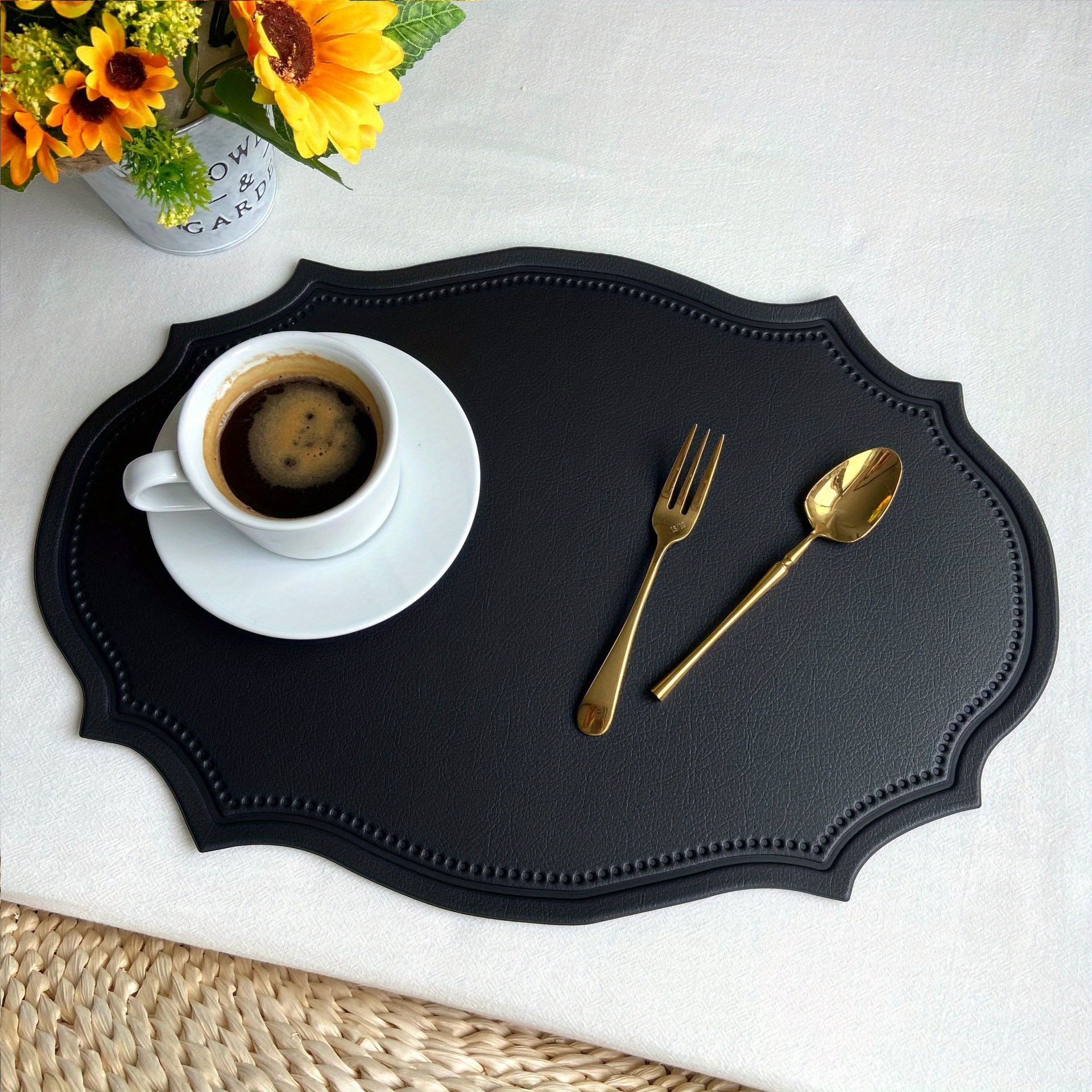 Pvc Round Placemats, Cup Coasters, Table Mats With Stylish Faux Leather And  Creative Edging Placemat, Home Decoration - Temu