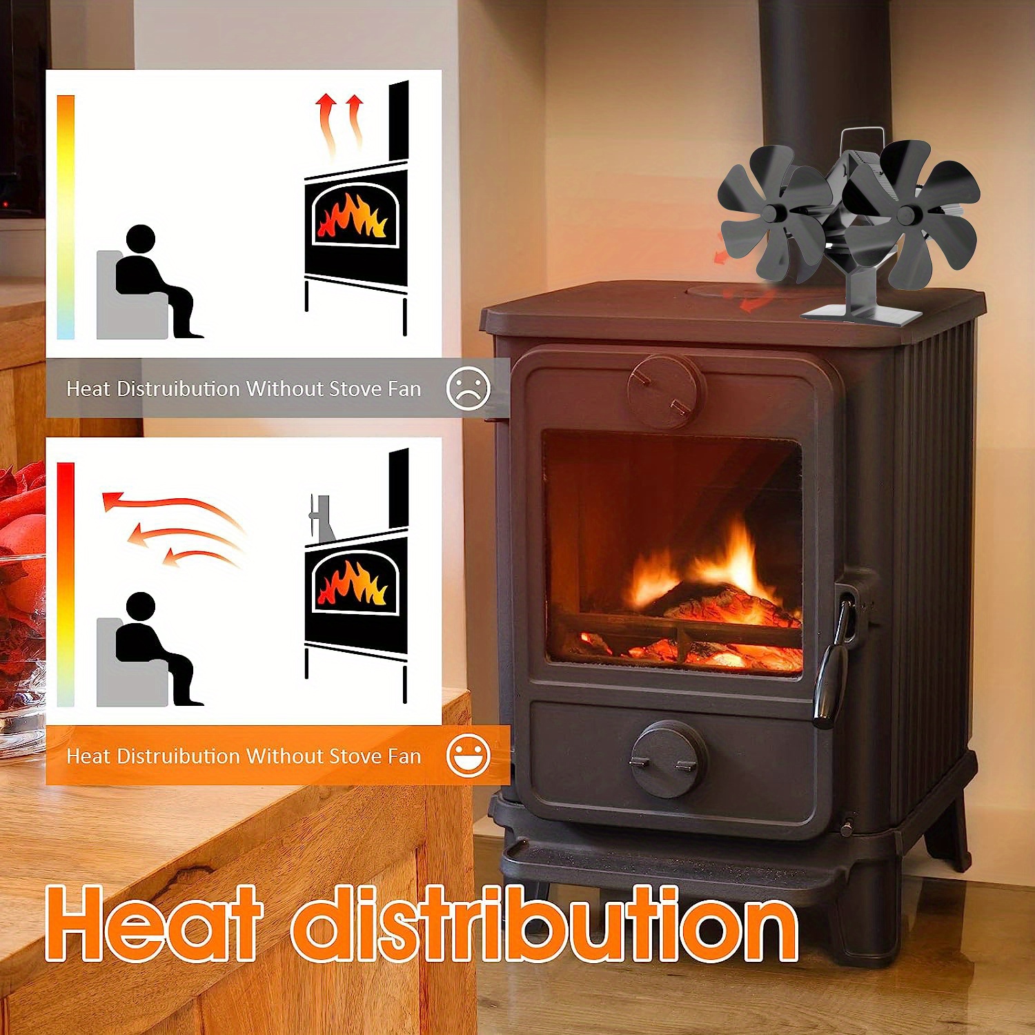Ventilateur thermique de cheminée d'énergie, alimenté par la chaleur, poêle  à bois pour le brûleur de notation, eco