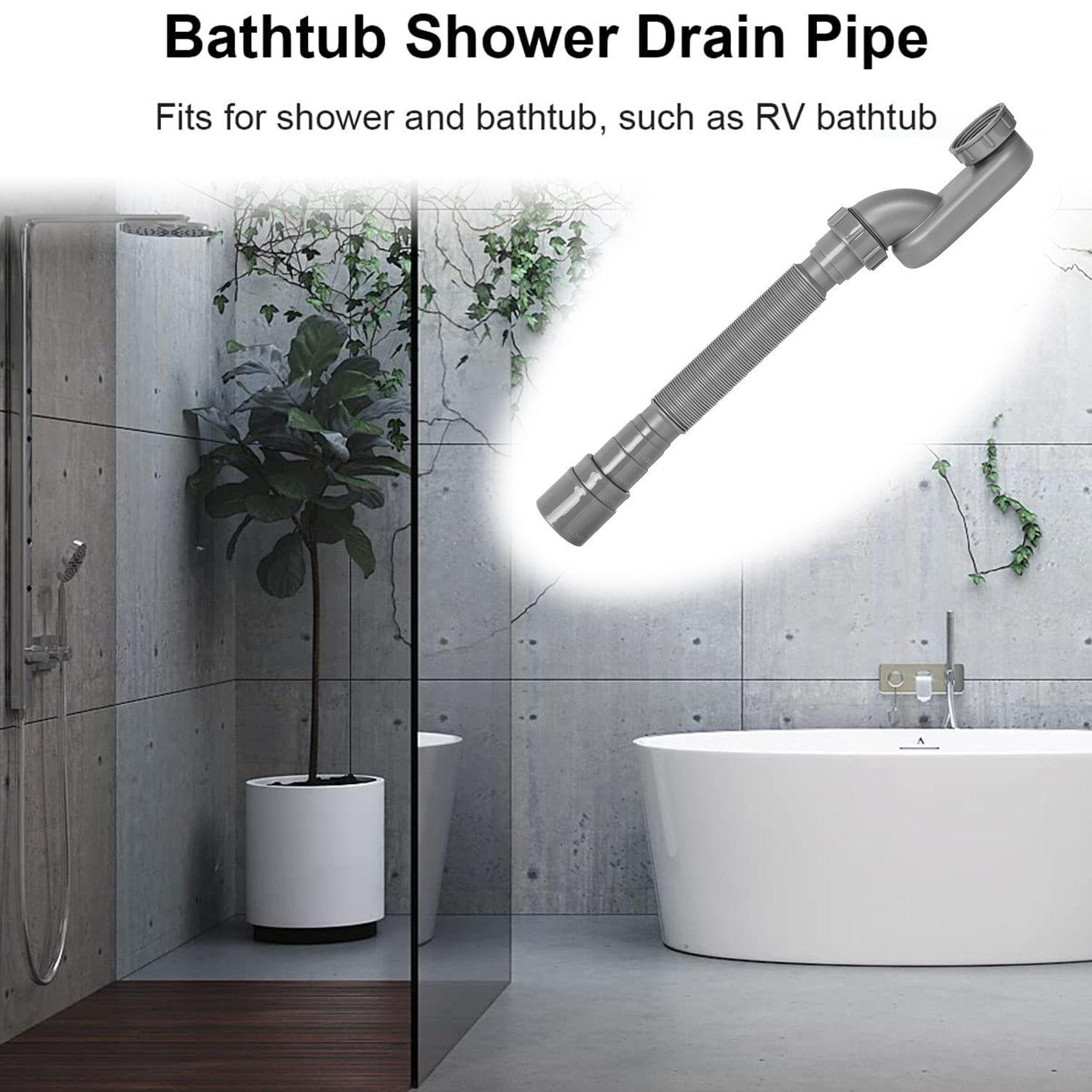 Low Profile 1 1/2 P Trap Flexible Bathtub Shower Drain Pipe Flat P Trap  Free Standing Tub Drain For_bd
