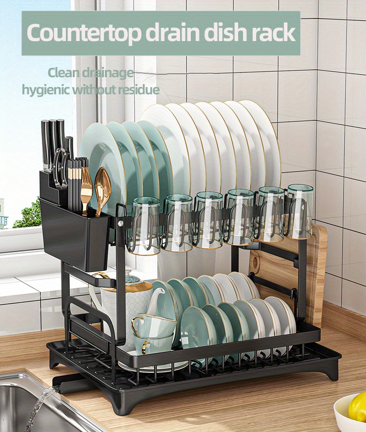 Kitchen Foldable Double-layer Dish Drain Rack, No Installation Drainage  Storage Shelf, Multi-functional Draining Basket, For Home Kitchen, Dish And  Bowl Holder, Kitchen Accessories - Temu