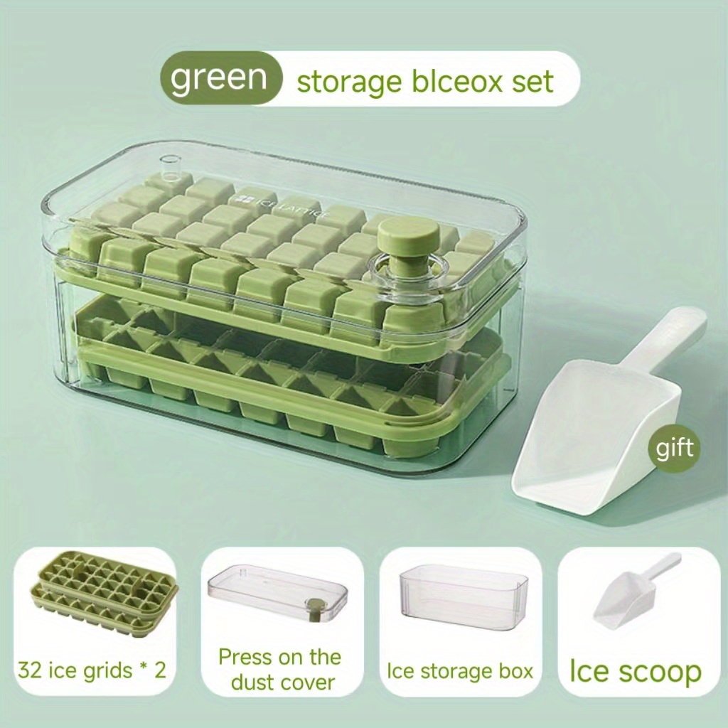 Ice Cube Tray With Lid and Bin - Large Ice Tray For Freezer ,with Ice  Container, Scoop and Cover, Ice Cube Molds