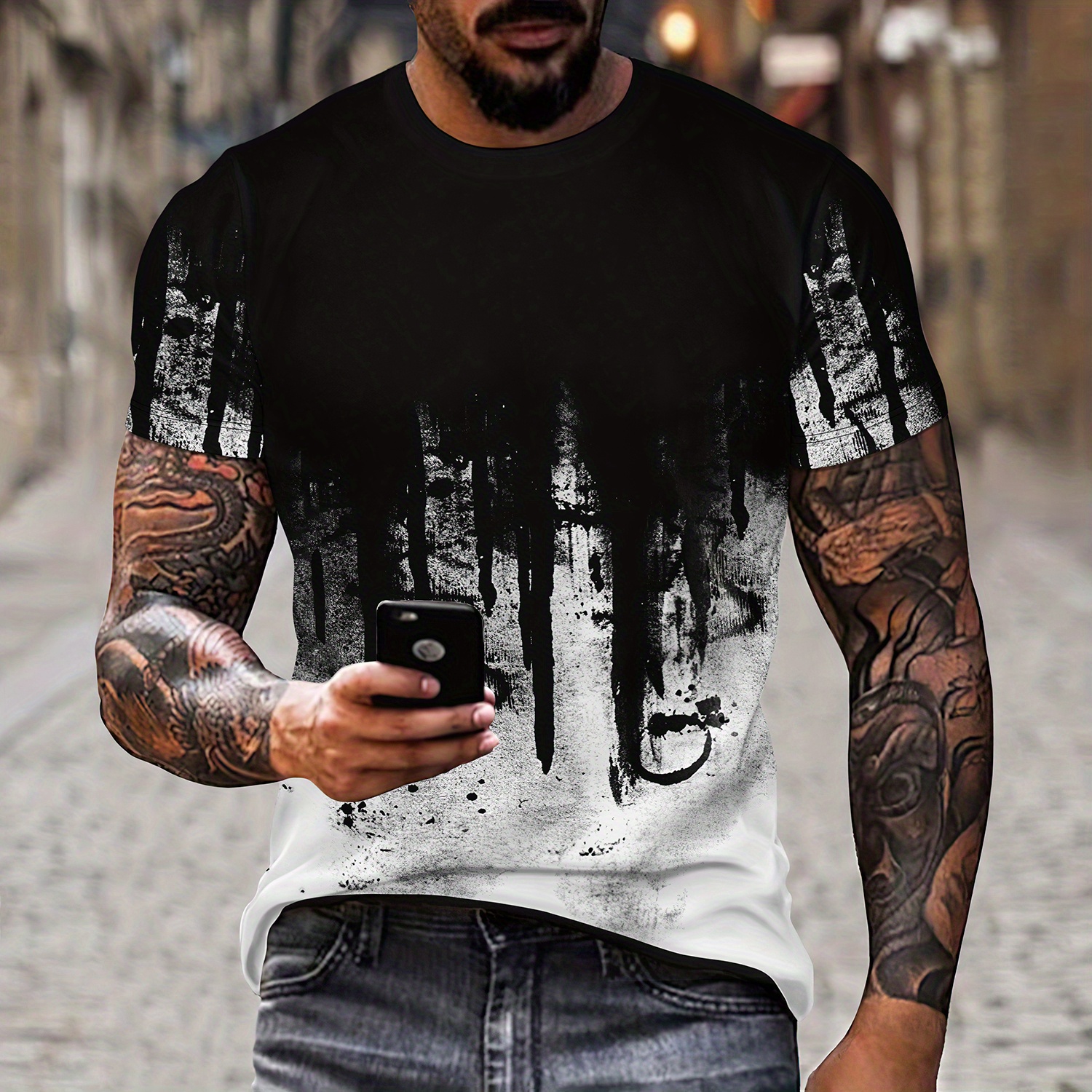 Plus Size Men's 3d Ink Painting Graphic Print T shirt Street - Temu