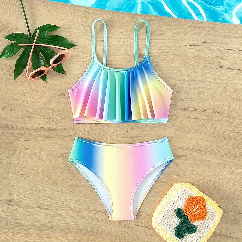 ZMHEGW Cute Swimsuits For Teens Holiday Cute Gradient Color Bikini Set Two  Piece Bathing Suit Swimwear 