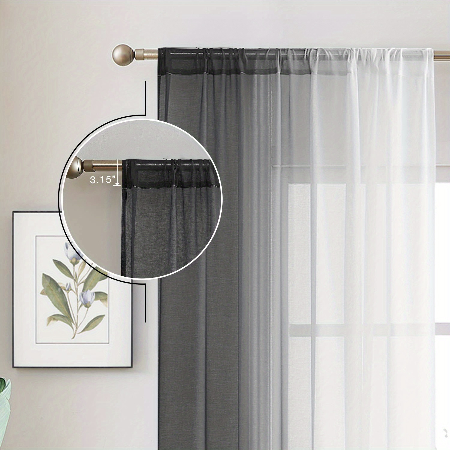 2pcs gradient style rod pocket curtains transparent curtains bedroom decoration   linen sheer curtain window treatment for bedroom office   room study home decor details 2