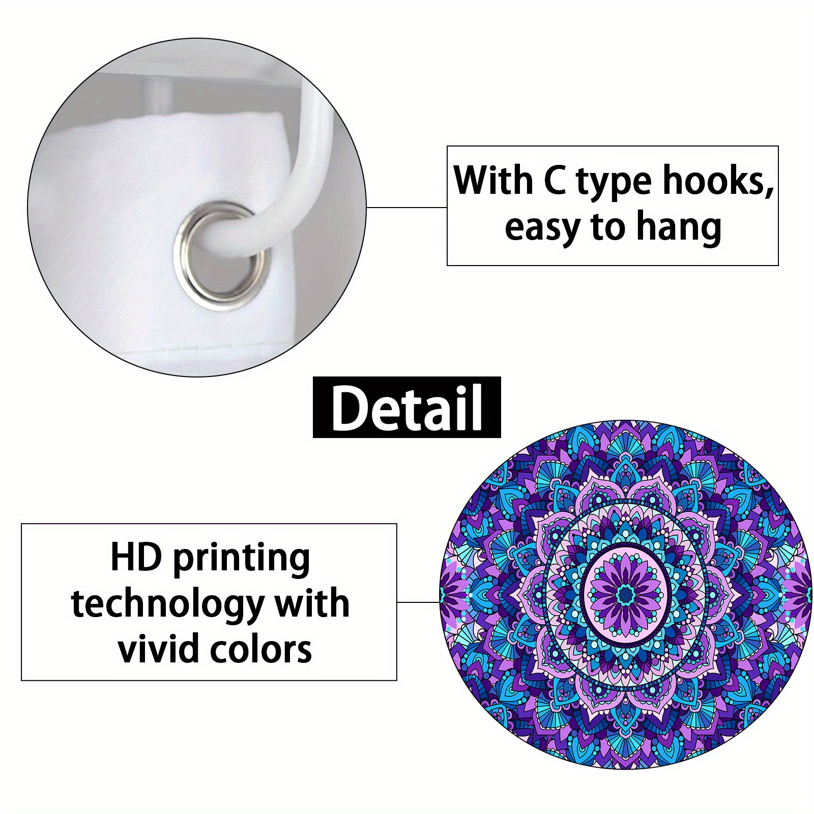 Purple Mandala Boho Bathroom Set Waterproof Shower Curtain - Temu ...