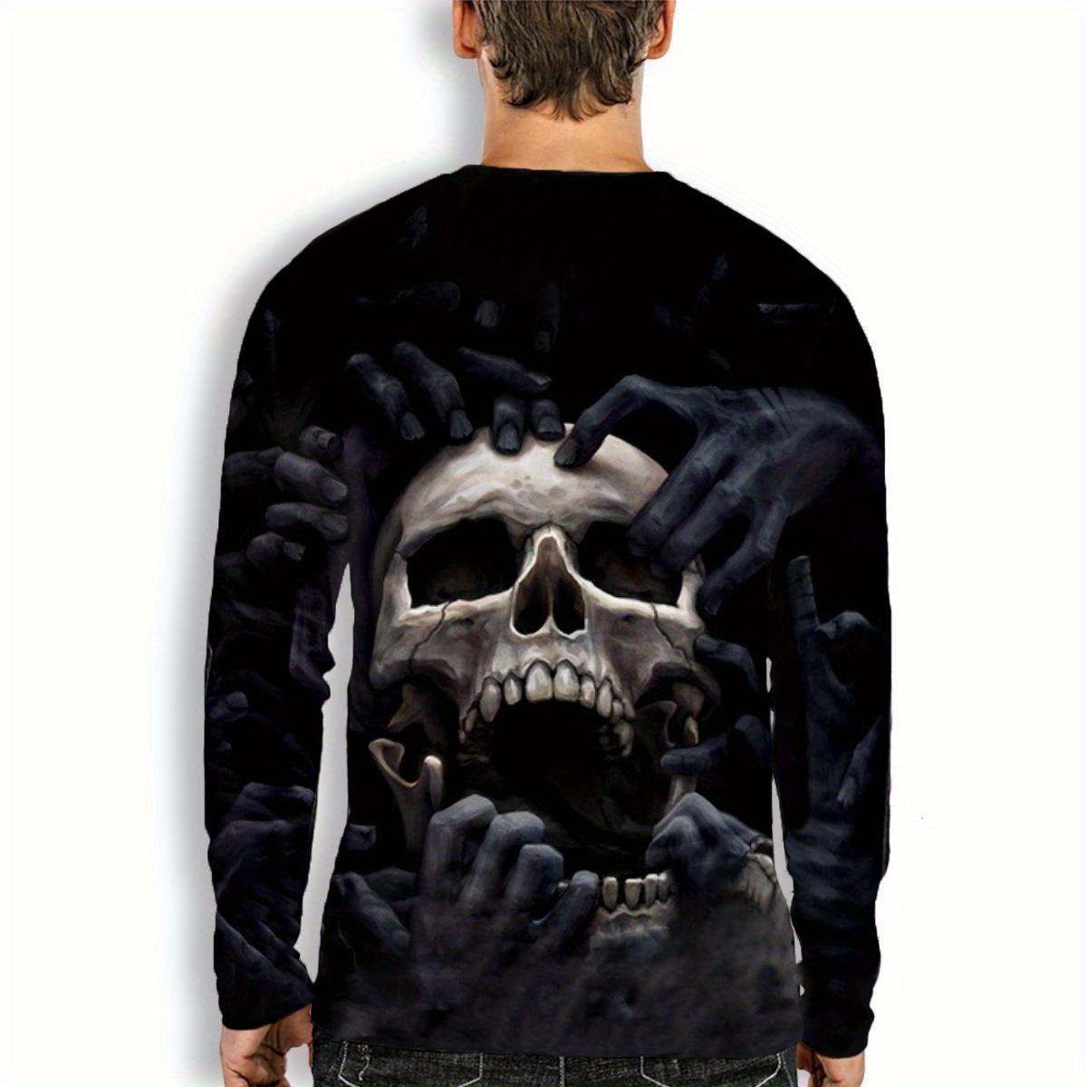 3d Skull & Usa Flag Print, Men's Graphic Design Crew Neck Long Sleeves T-shirt,  Casual Comfy Shirts For Spring Autumn, Men's Clothing Tops Halloween  Costumes - Temu