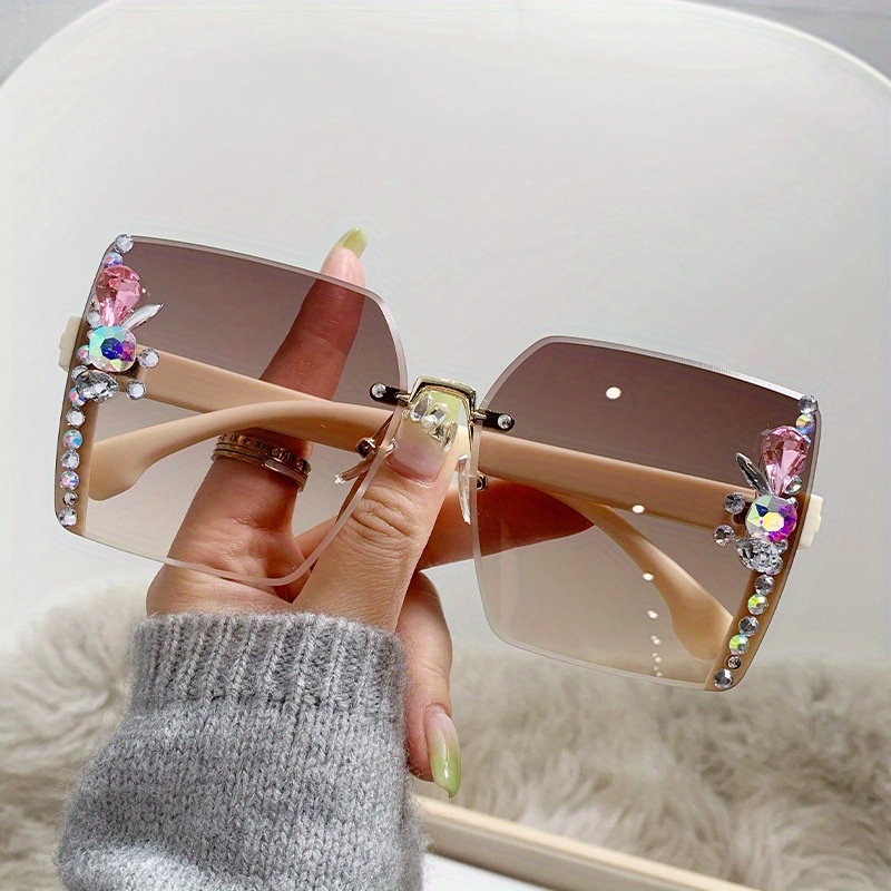 Oversized Rhinestone Sunglasses Gradient Sun Shades UV400