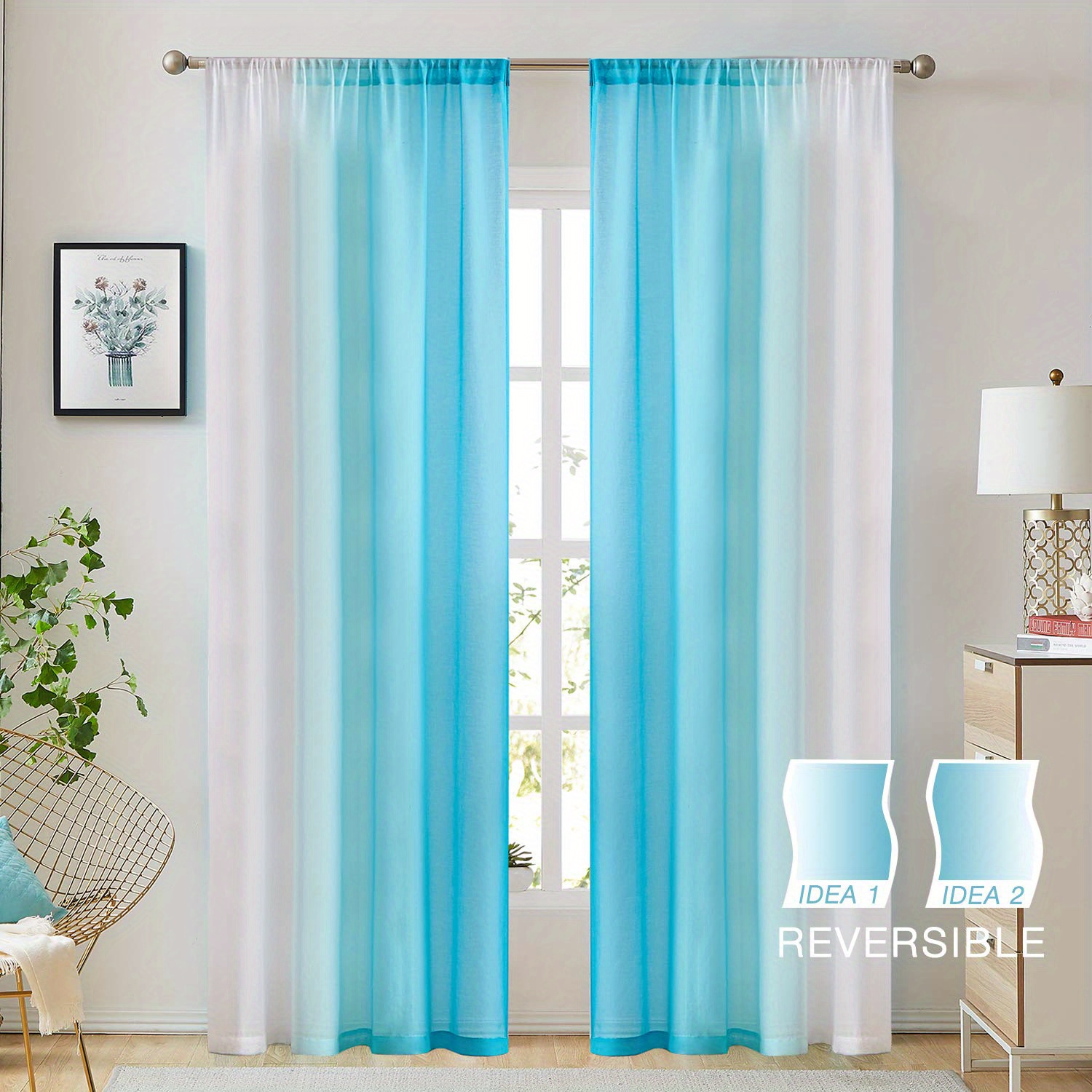 2pcs gradient style rod pocket curtains transparent curtains bedroom decoration   linen sheer curtain window treatment for bedroom office   room study home decor details 16