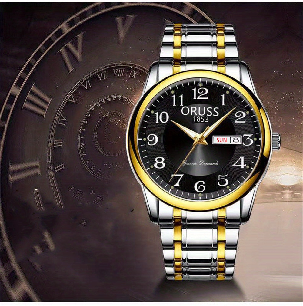 popular   elegant mens business watch precision digital scale dual calendar   alloy case band quartz movement details 1