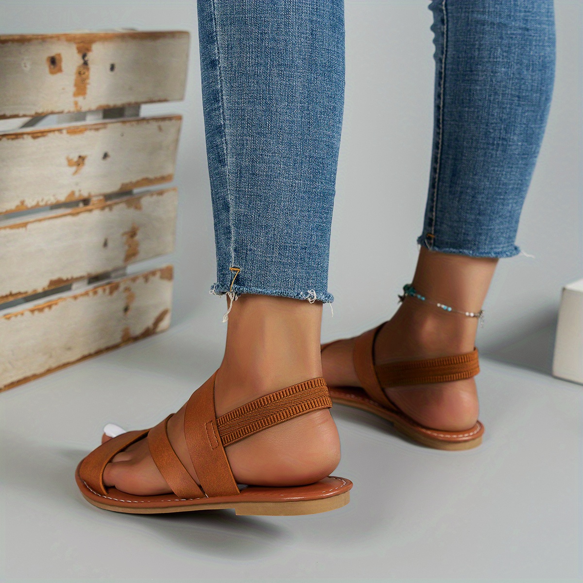 Tan best sale flat sandals