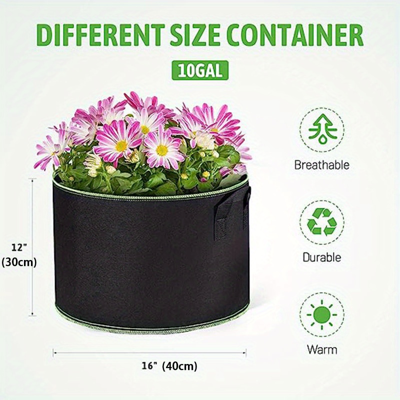 iPower 5-Pack 10 Gallon Plant Grow Bags Thickened Nonwoven Aeration Fabric  Pots Heavy Duty Durable Container, Strap Handles for Garden, Black 5-Pack