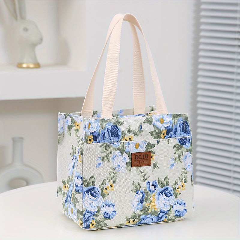 Aesthetic Floral Print Lunch Bag, Insulated Large Capacity Bento Bag,  Thermal Cooler Handbag For School, Work, Travel & Picnic - Temu Italy