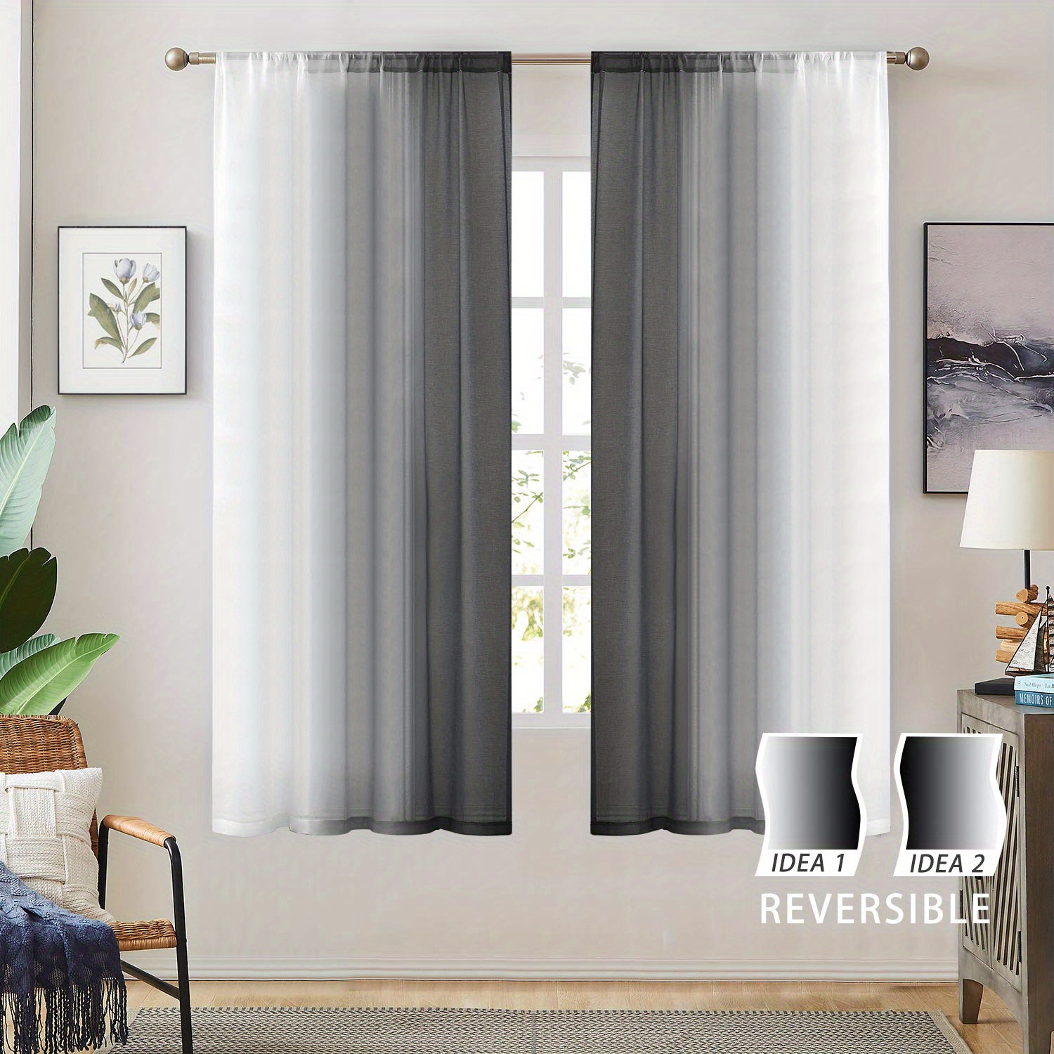 2pcs gradient style rod pocket curtains transparent curtains bedroom decoration   linen sheer curtain window treatment for bedroom office   room study home decor details 1