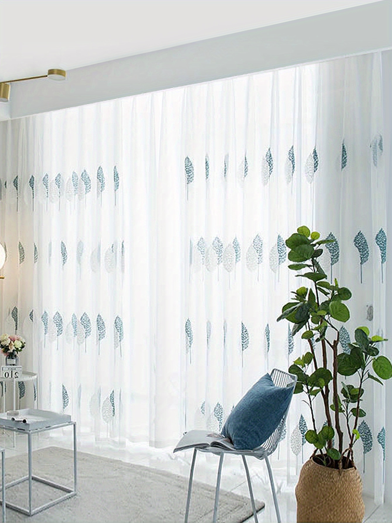 1pc simple embroidery tulle   style leaf embroidery sheer curtain translucent rod pocket curtain suitable for living room bedroom home decor details 6