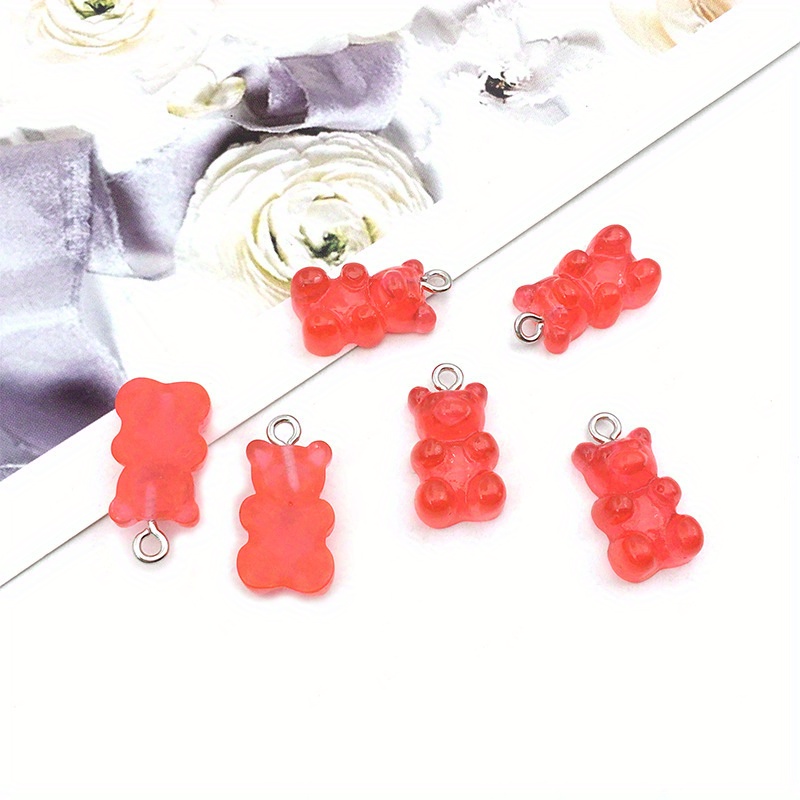 2pcs Colorful Gradient Color Cute Cartoon 3D Gummy Bear Design Resin Charms for DIY Crafting Jewelry, Jewels Accessory Making Supplies,Temu