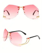 y2k irregular shield fashion sunglasses for women men large rimless gradient sun shades for summer beach party club details 0
