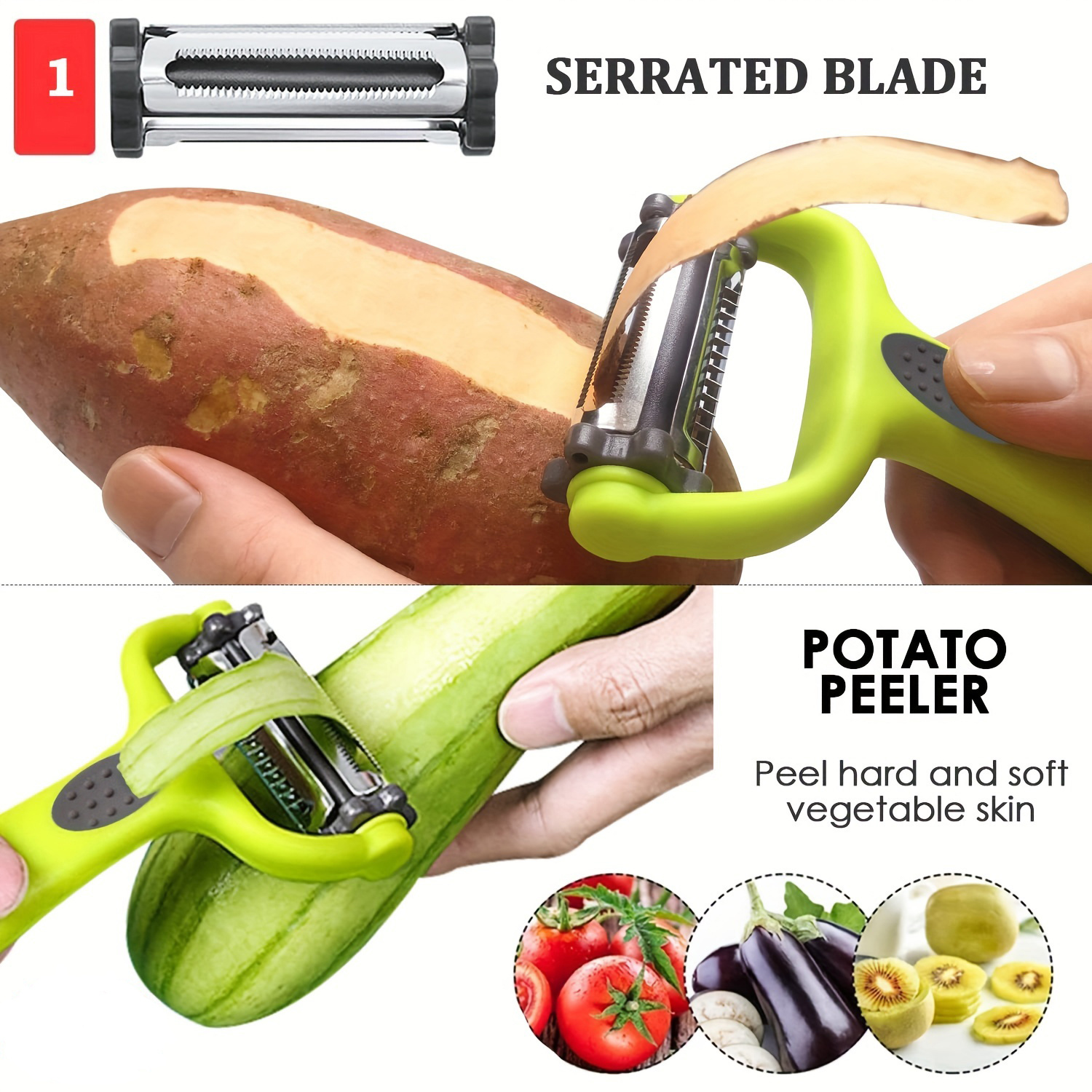 Typutomi 2PCS Vegetable Peeler Slicer, Multifunctional 3 in 1