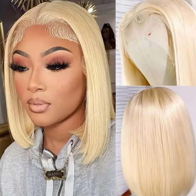 613 Blonde Short Bob Wig Human Hair 13x1 Hd Lace Front Wigs - Temu New ...